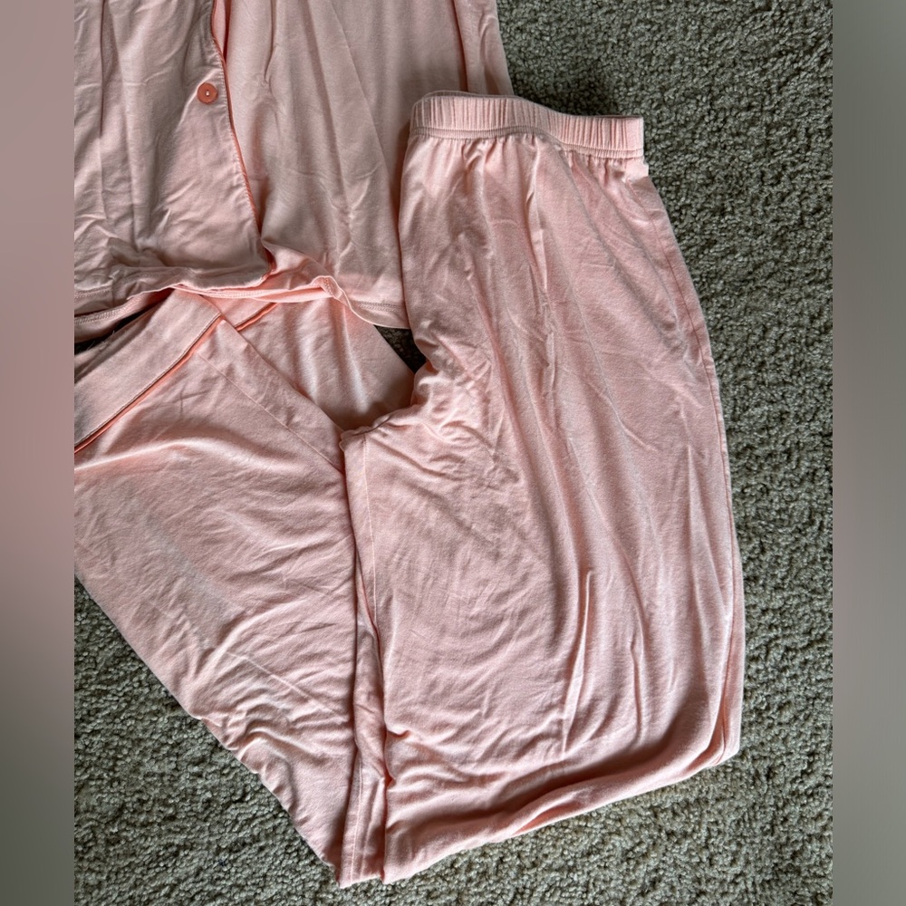 In My Sundays Peach Pink Women's Pajama Set - Soft Long Sleeve Top & Pants - Picture 5 of 7